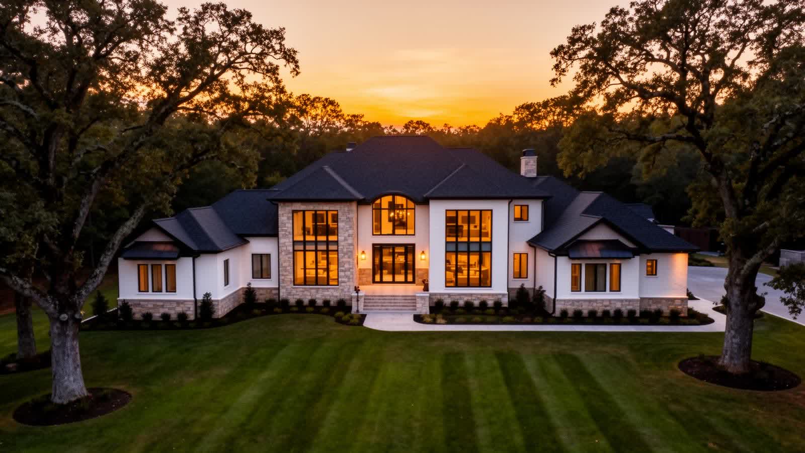 Twilight over a tree-lined neighborhood in Marvin, North Carolina