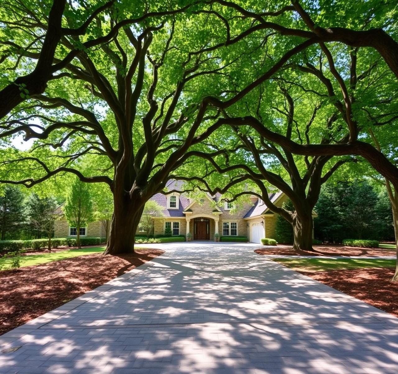 Tree-lined estate driveway in a Marvin NC neighborhood